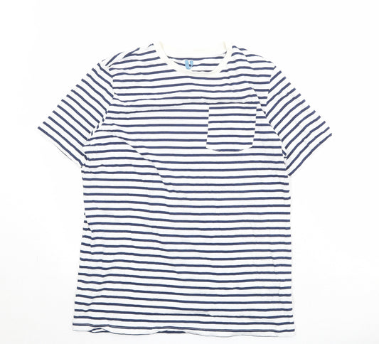 Very Boys Blue Striped 100% Cotton Pullover T-Shirt Size 14 Years Crew Neck Pullover
