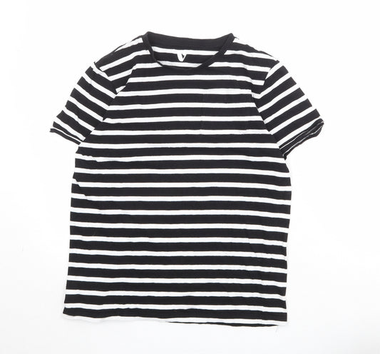 Very Boys Black Striped 100% Cotton Pullover T-Shirt Size 14 Years Round Neck Pullover