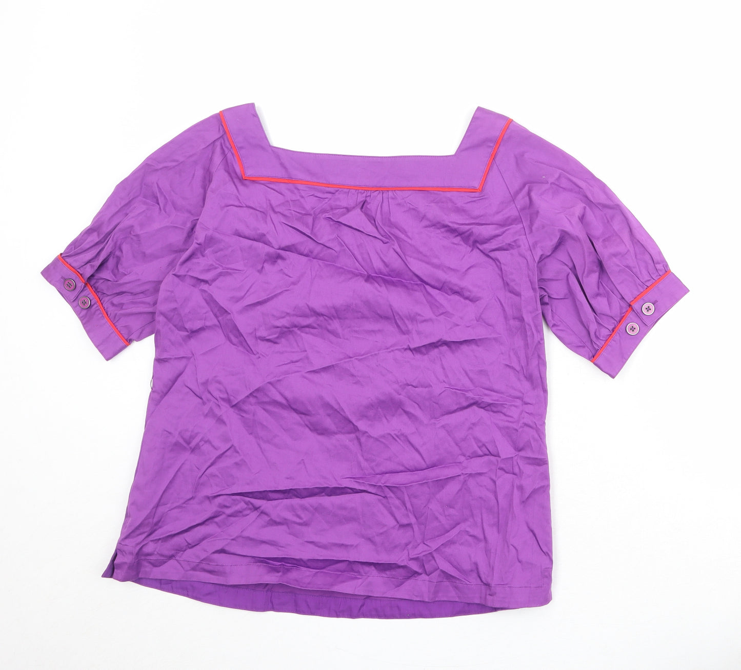 Linea Womens Purple Cotton Basic Blouse Size 16 Square Neck