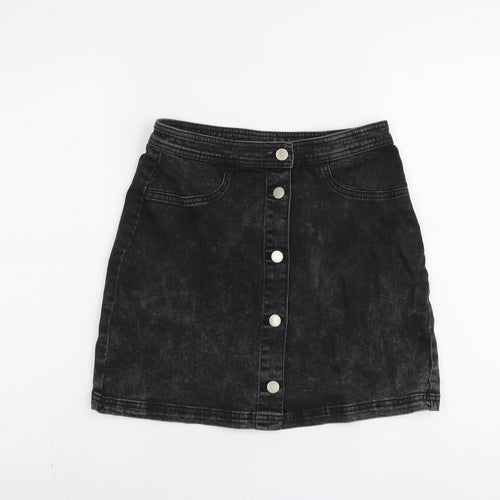 H&M Girls Black Cotton Mini Skirt Size 14 Years Regular Button