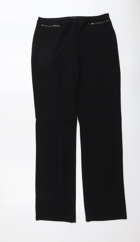 Marks and Spencer Womens Black Polyester Trousers Size 12 L32 in Regular Button