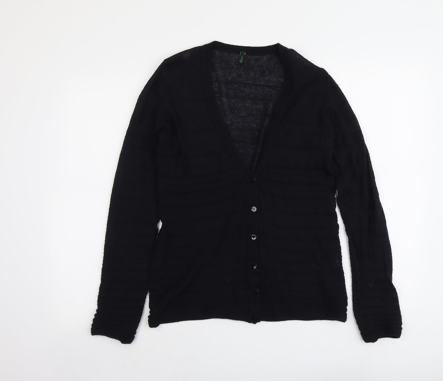 United Colors of Benetton Womens Black V-Neck Acrylic Cardigan Jumper Size S