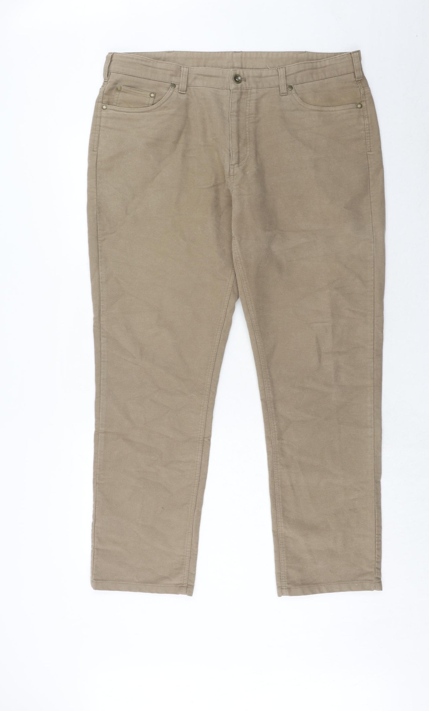 Austin Reed Mens Brown Cotton Trousers Size 38 in Regular Zip