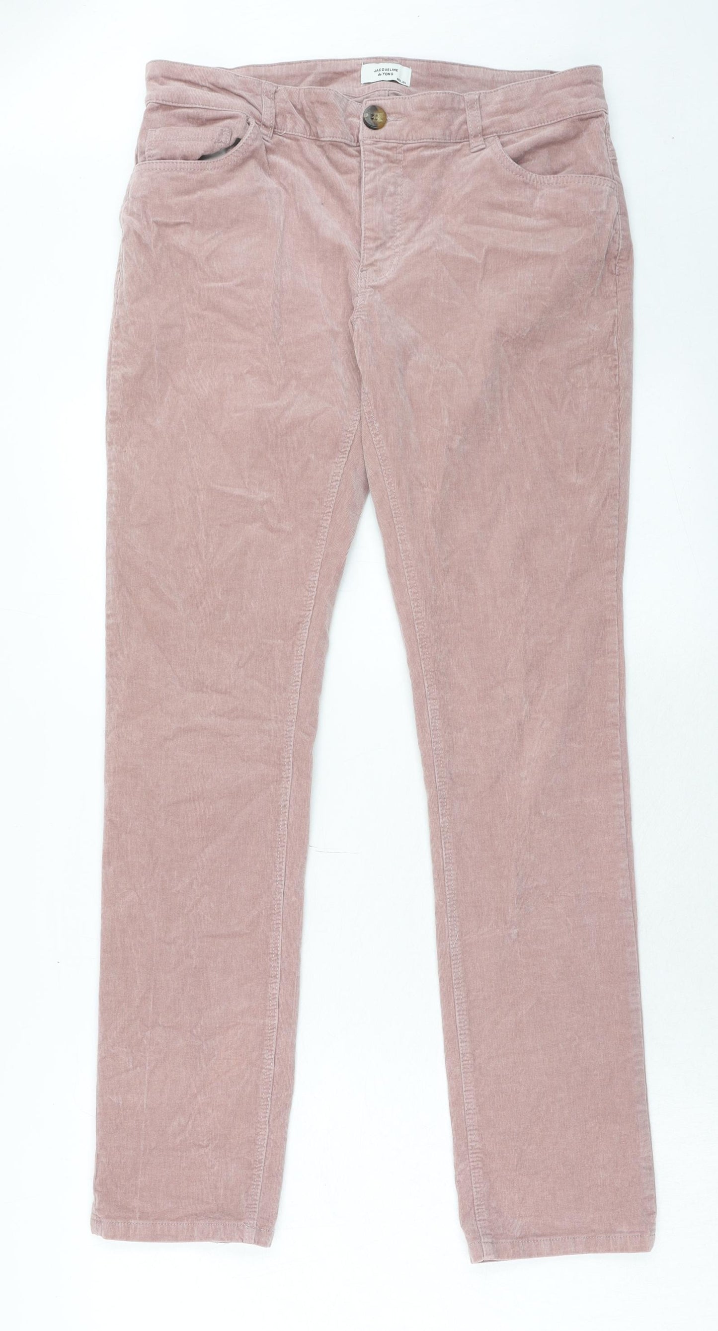 Jacqueline De Yong Womens Pink Cotton Trousers Size 32 in L34 in Regular Zip