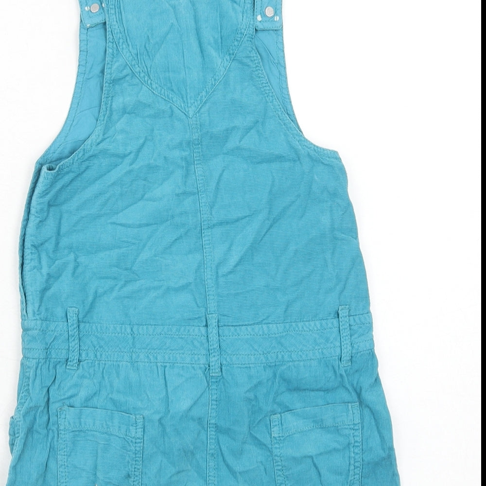 Marks and Spencer Girls Blue Cotton Pinafore/Dungaree Dress Size 5-6 Years Square Neck Button