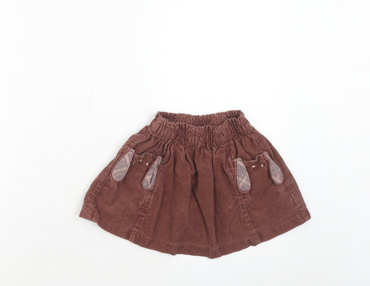 NEXT Girls Brown Cotton Skater Skirt Size 2-3 Years Regular Pull On