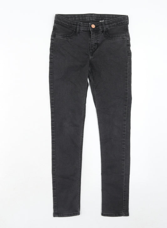 H&M Girls Grey Cotton Skinny Jeans Size 10-11 Years Regular Zip