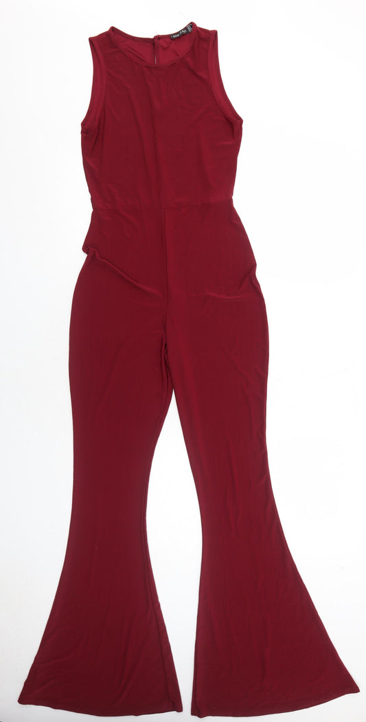 I SAW IT FIRST Womens Red Polyester Jumpsuit One-Piece Size 10 Button