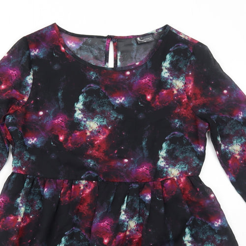 Sparkle & Fade Womens Multicoloured Geometric Polyester Skater Dress Size 8 Round Neck Button