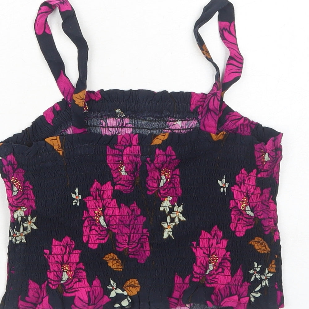 NEXT Girls Blue Floral Viscose Camisole Tank Size 8 Years Square Neck Pullover - Shirred