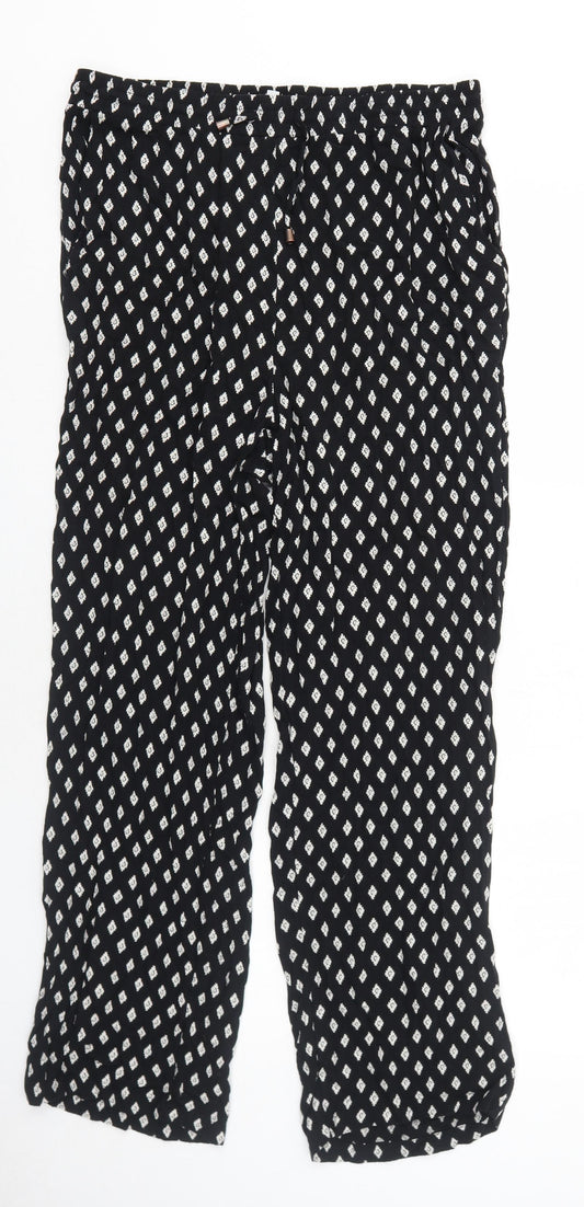 Julipa Womens Black Geometric Viscose Trousers Size 16 Regular Drawstring