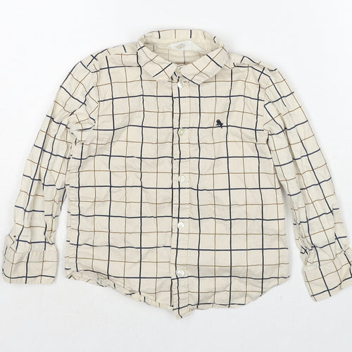 H&M Boys Brown Check Cotton Basic Button-Up Size 3-4 Years Collared Button