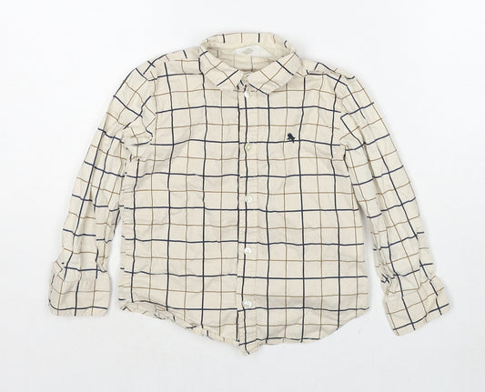H&M Boys Brown Check Cotton Basic Button-Up Size 3-4 Years Collared Button