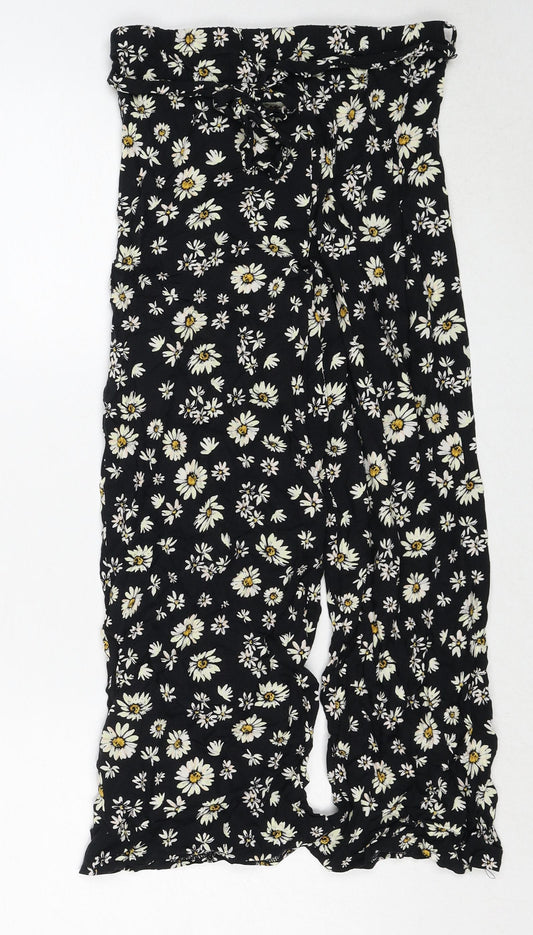 NEXT Girls Black Floral Viscose Jogger Trousers Size 14 Years Regular Pullover