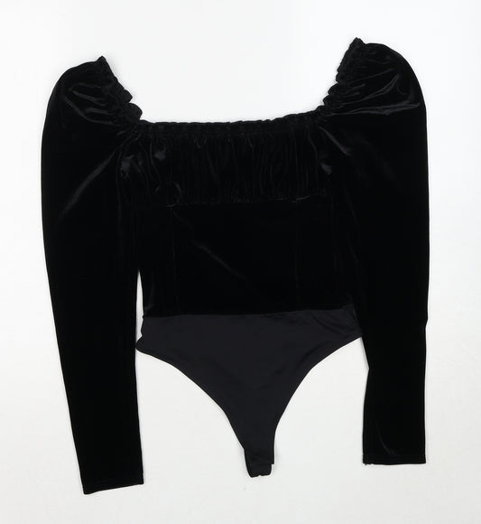 Miss Selfridge Womens Black Polyester Bodysuit One-Piece Size 8 Snap