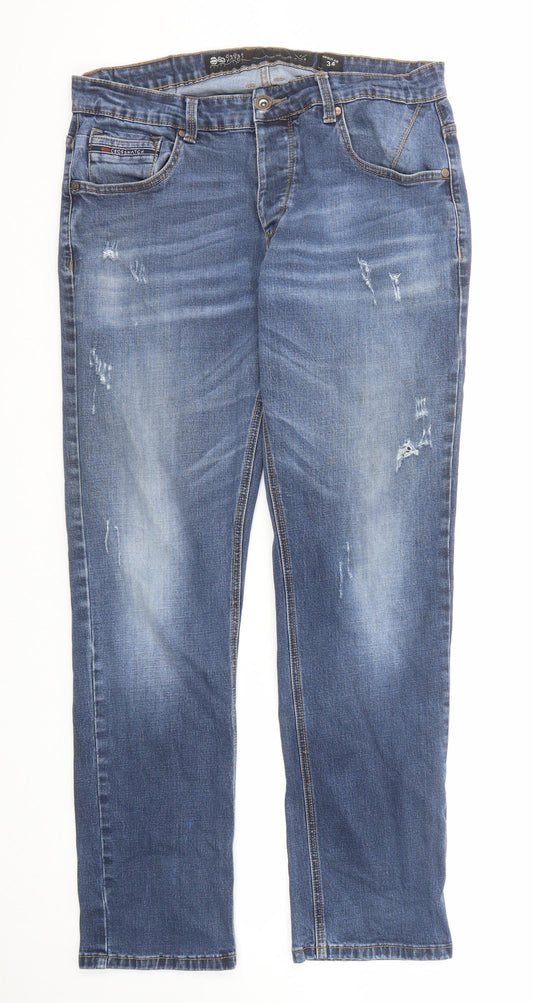 Crosshatch Mens Blue Cotton Straight Jeans Size 34 in Regular Zip