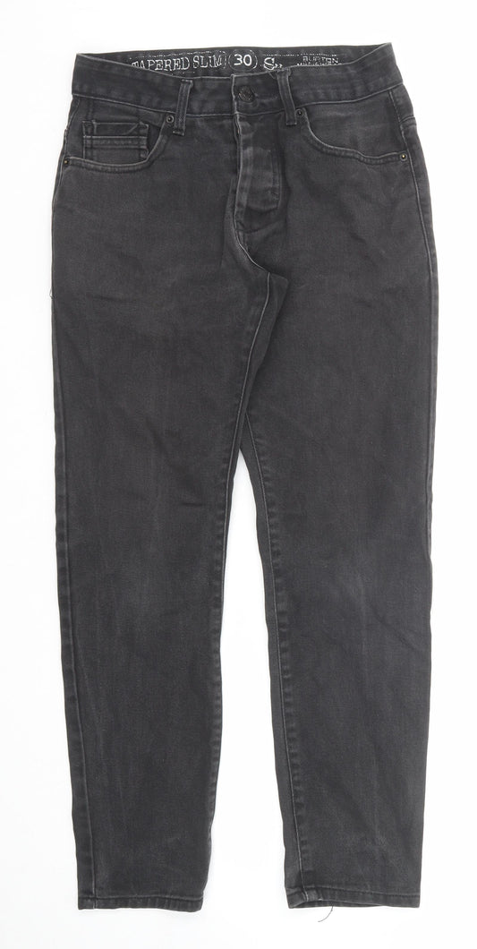 Burton Mens Grey Cotton Tapered Jeans Size 30 in Slim Zip