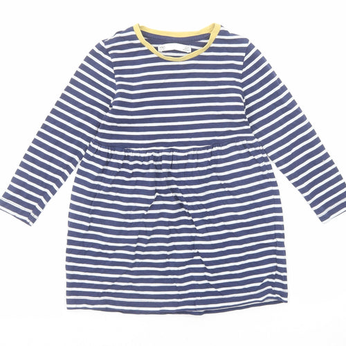 Marks and Spencer Girls Blue Striped Cotton T-Shirt Dress Size 3-4 Years Round Neck Pullover