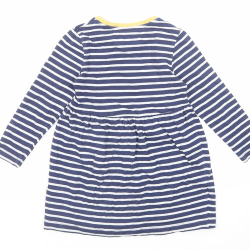 Marks and Spencer Girls Blue Striped Cotton T-Shirt Dress Size 3-4 Years Round Neck Pullover