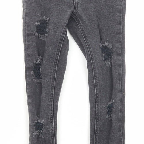New Look Girls Grey Cotton Skinny Jeans Size 9 Years Regular Zip - Distressed