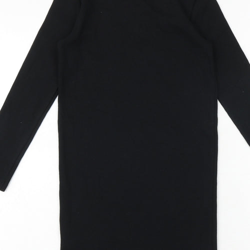 Marks and Spencer Girls Black Cotton T-Shirt Dress Size 7-8 Years Round Neck Pullover - Ribbed