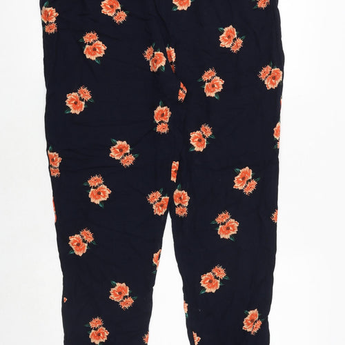Dorothy Perkins Womens Blue Floral Viscose Trousers Size 14 Regular Tie