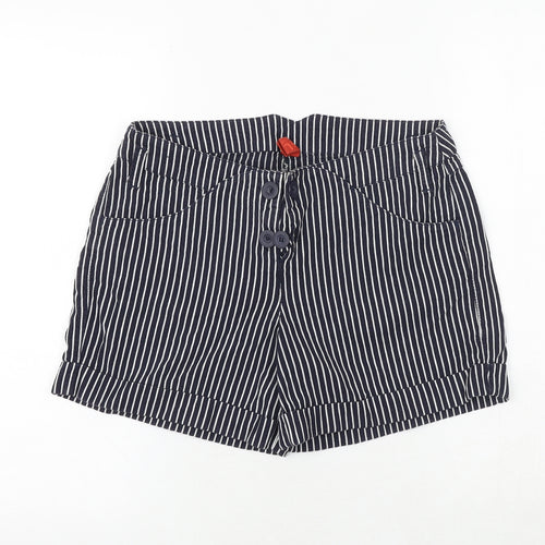 VILA Womens Blue Striped Polyester Hot Pants Shorts Size M Regular Button