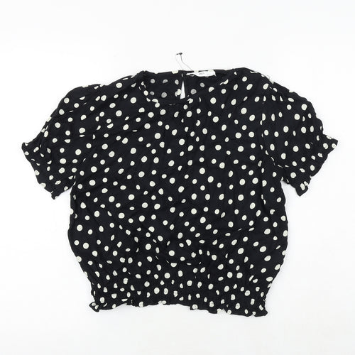 Marks and Spencer Girls Black Polka Dot Polyester Pullover Blouse Size 13-14 Years Round Neck Pullover