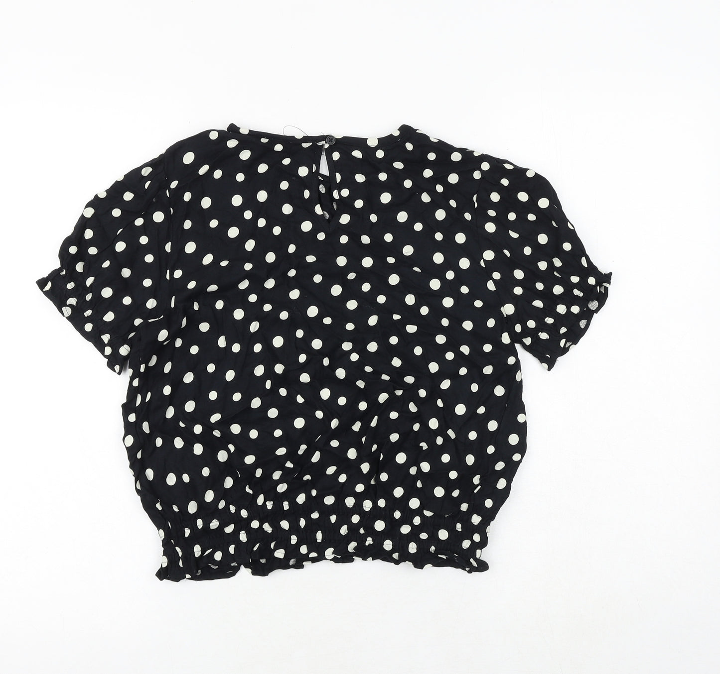 Marks and Spencer Girls Black Polka Dot Polyester Pullover Blouse Size 13-14 Years Round Neck Pullover