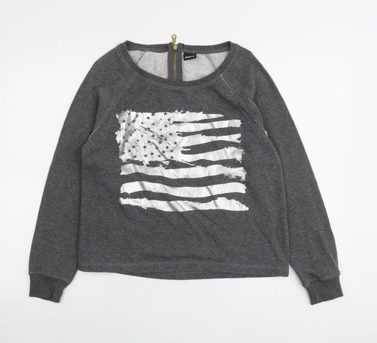 Gina Tricot Womens Grey Cotton Pullover Sweatshirt Size M Zip - American Flag