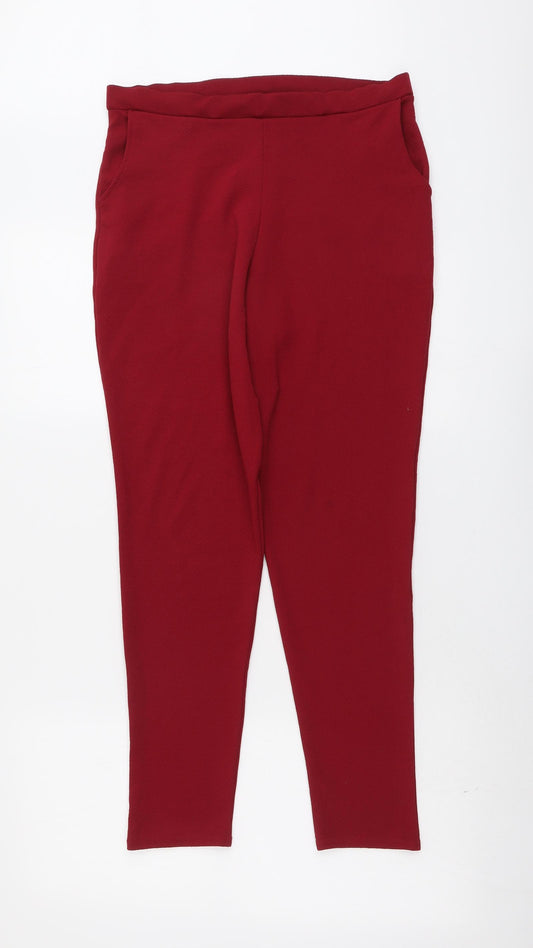 Boohoo Womens Red Polyester Trousers Size 12 L26 in Regular