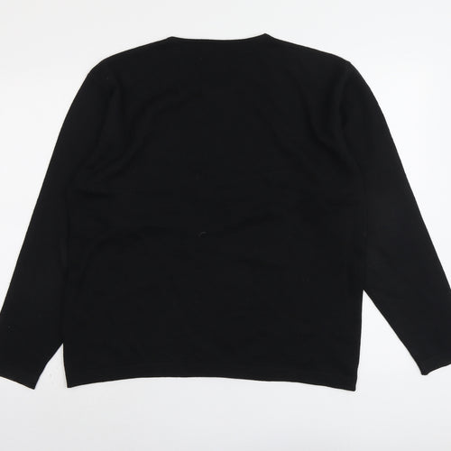 River Island Mens Black V-Neck Wool Pullover Jumper Size M Long Sleeve