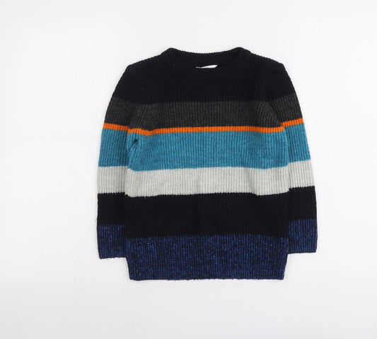 Marks and Spencer Boys Multicoloured Round Neck Striped Acrylic Pullover Jumper Size 5-6 Years Pullover