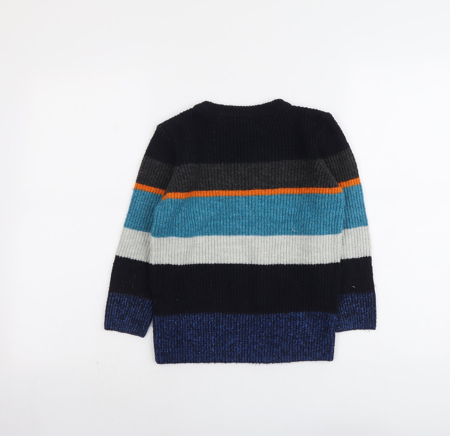 Marks and Spencer Boys Multicoloured Round Neck Striped Acrylic Pullover Jumper Size 5-6 Years Pullover