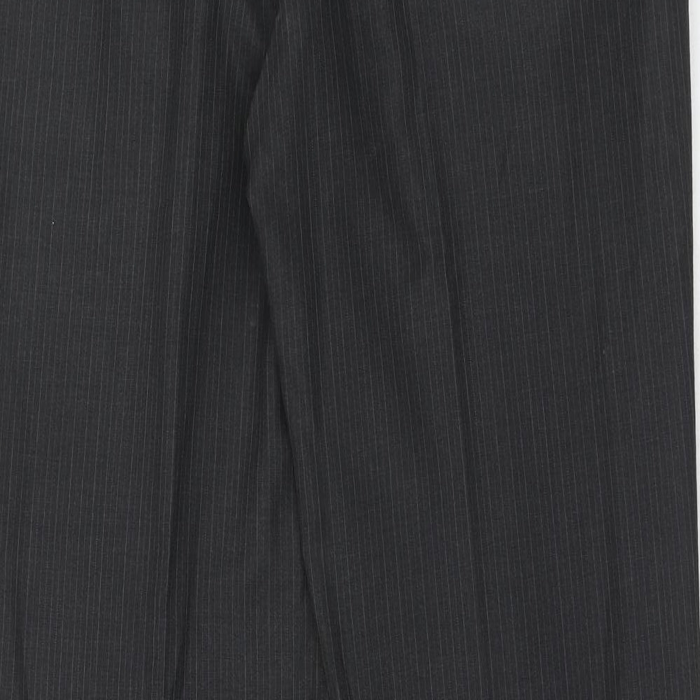 Marks and Spencer Mens Grey Striped Wool Dress Pants Trousers Size 34 in L33 in Regular Buckle