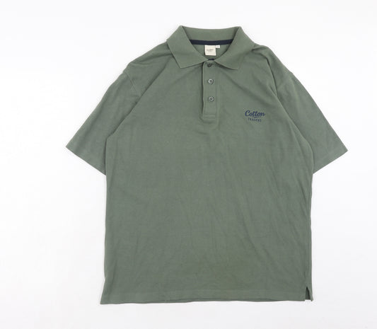 Cotton Traders Mens Green Cotton Polo Size M Collared Button