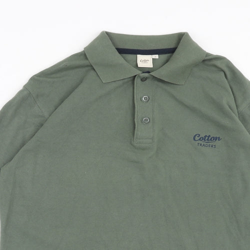 Cotton Traders Mens Green Cotton Polo Size M Collared Button