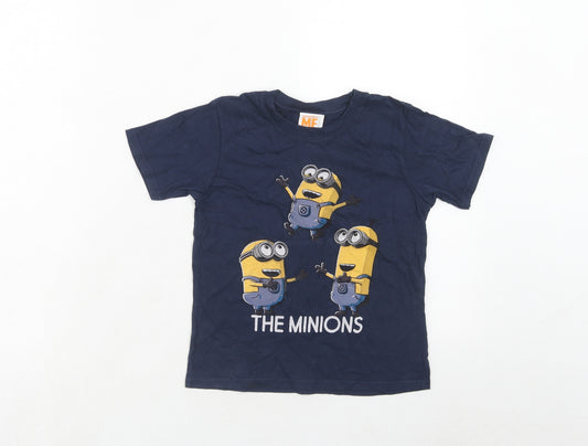 Despicable Me Boys Blue Cotton Pullover T-Shirt Size 5-6 Years Crew Neck Pullover - Minions