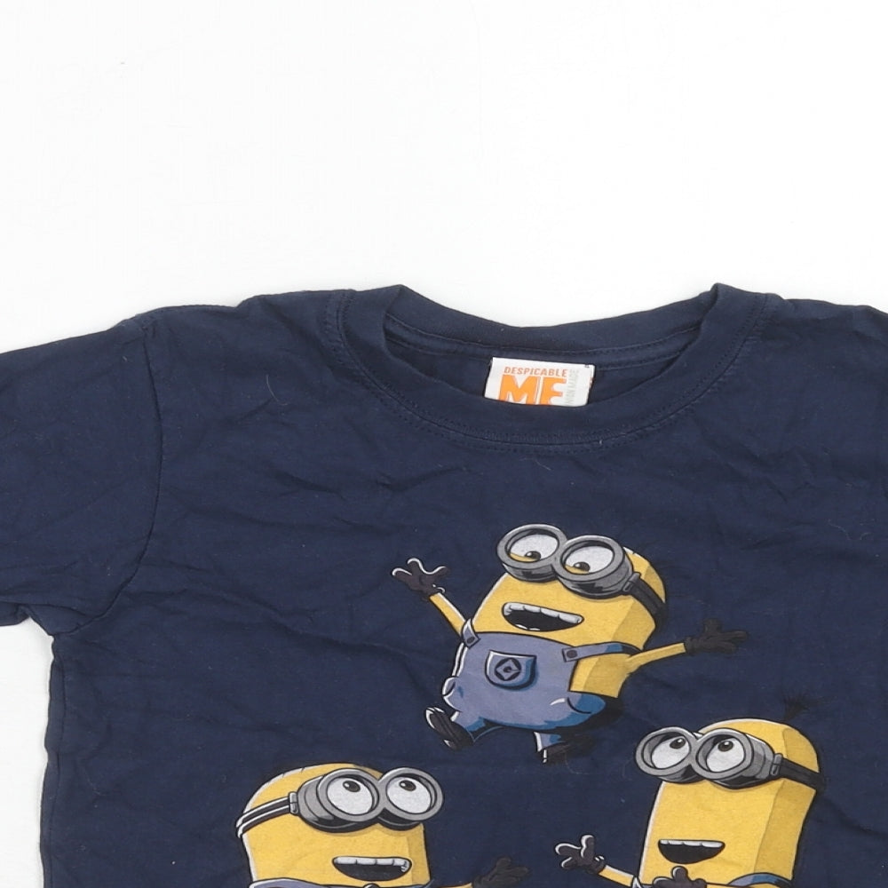 Despicable Me Boys Blue Cotton Pullover T-Shirt Size 5-6 Years Crew Neck Pullover - Minions