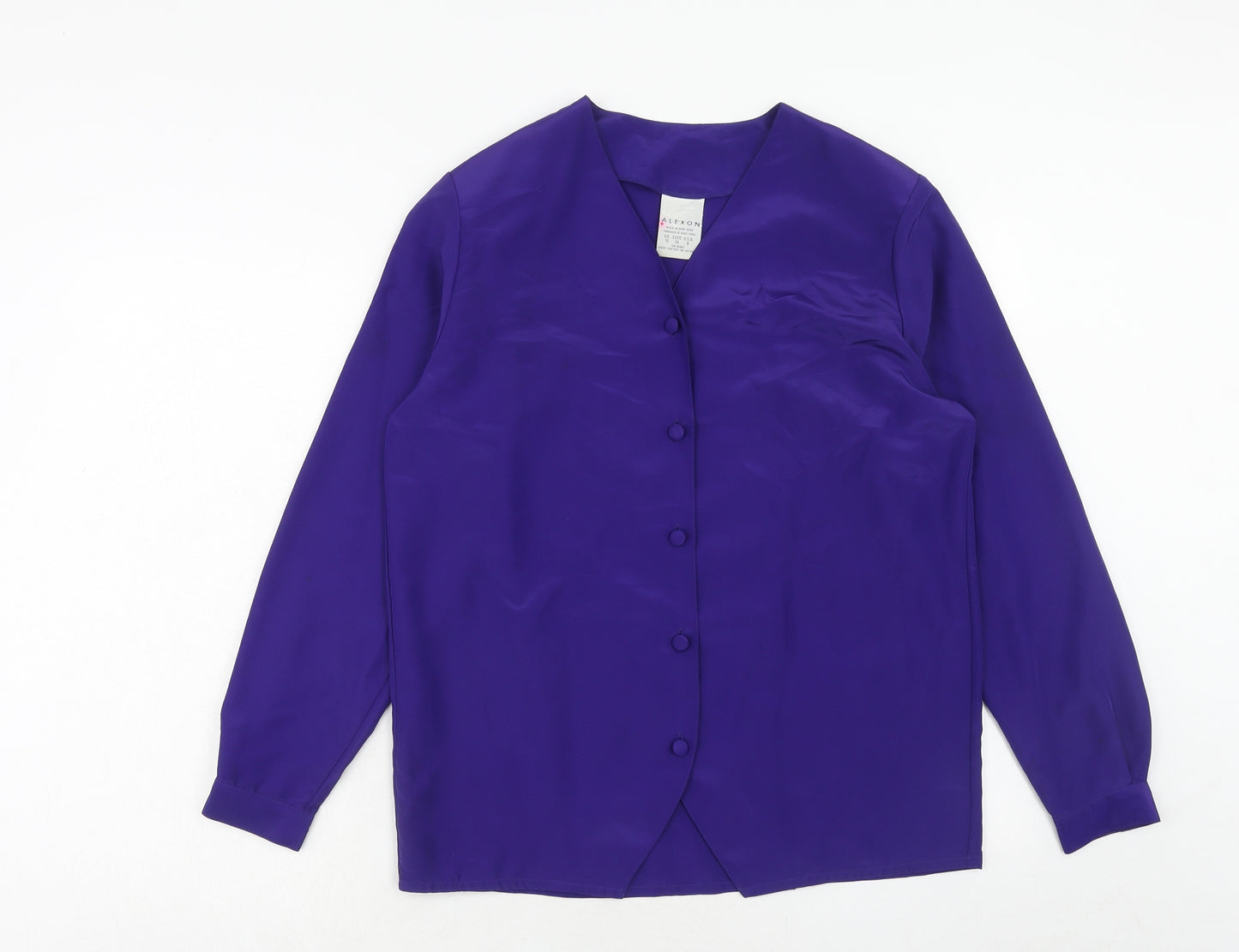 Alexon Womens Purple Polyester Basic Button-Up Size 10 V-Neck