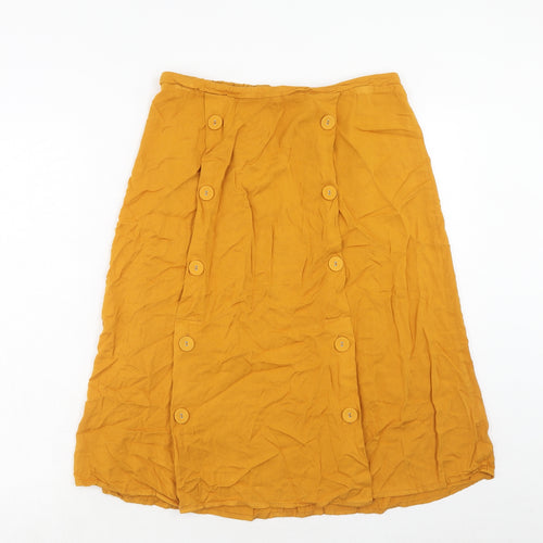 JustFab Womens Yellow Viscose A-Line Skirt Size L Button