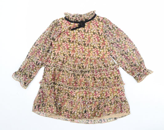 River Island Girls Multicoloured Floral Polyester A-Line Size 4-5 Years Mock Neck Button