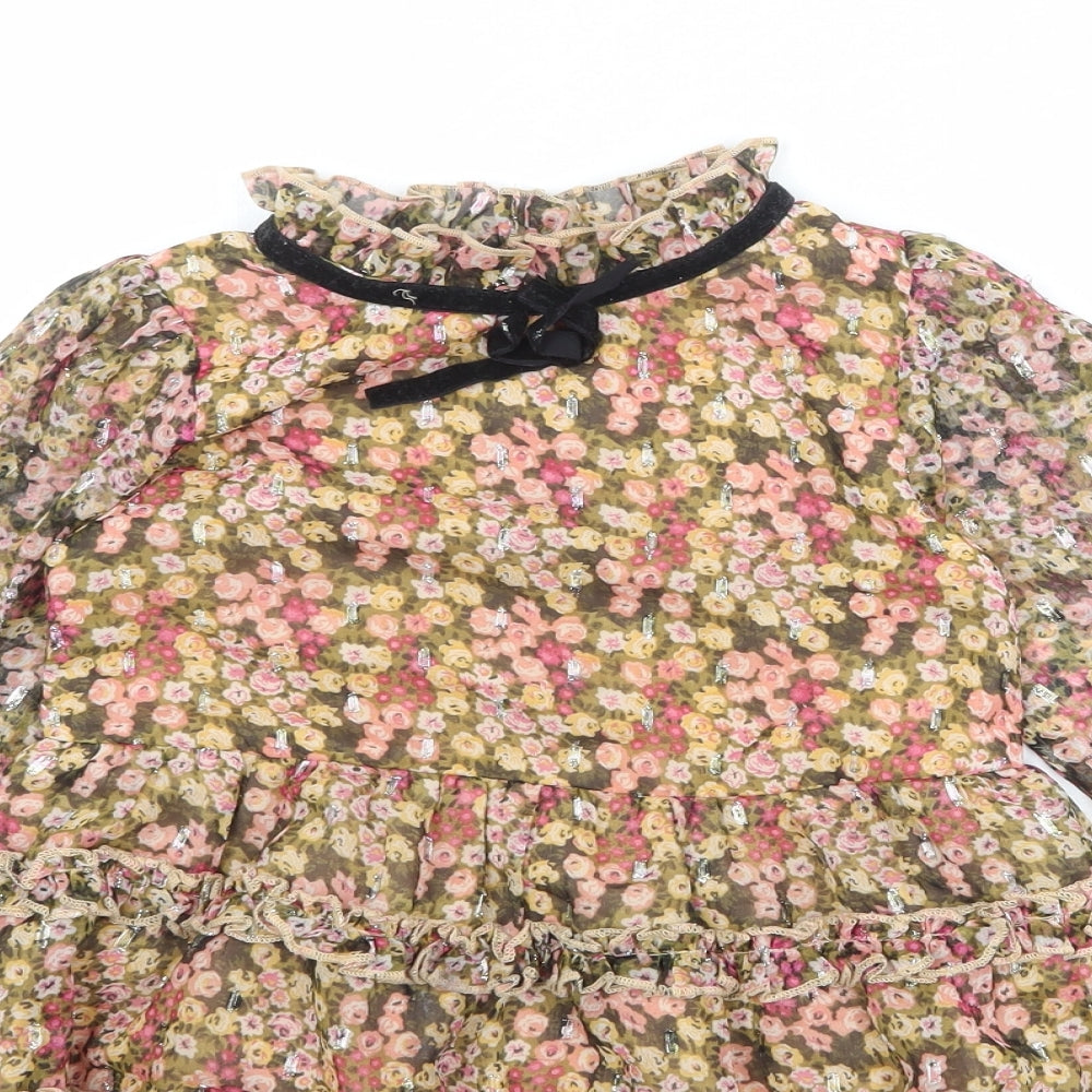 River Island Girls Multicoloured Floral Polyester A-Line Size 4-5 Years Mock Neck Button