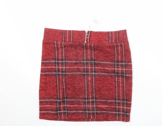 Select Girls Red Plaid Polyester Mini Skirt Size 14 Years Regular Zip