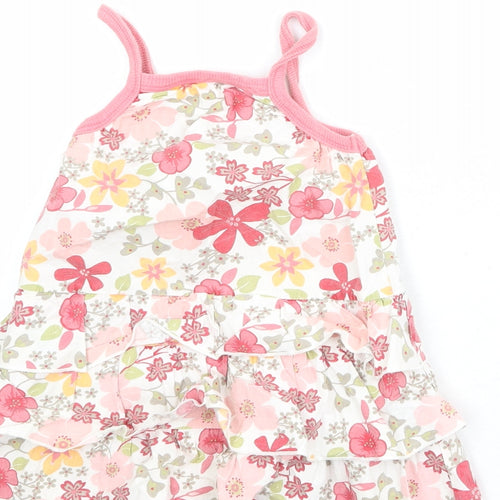 Okaou Girls Ivory Floral 100% Cotton Tank Dress Size 2 Years Square Neck Pullover