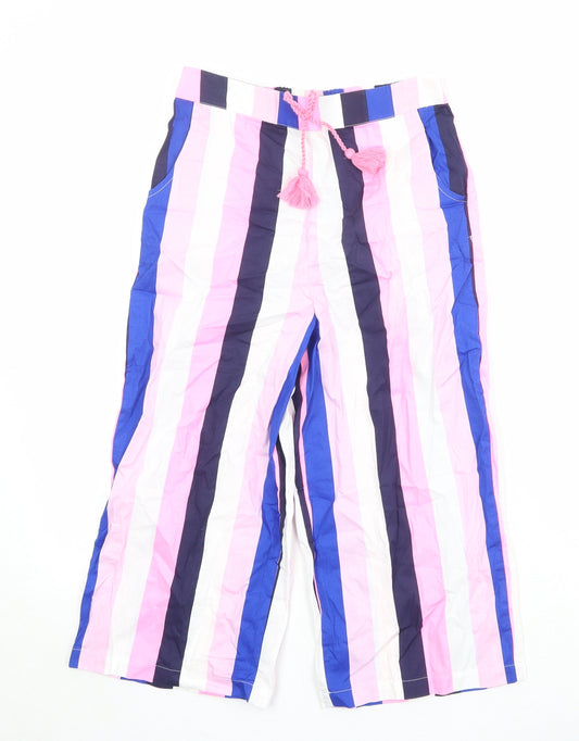 Marks and Spencer Girls Multicoloured Striped 100% Cotton Jogger Trousers Size 10-11 Years Regular Drawstring