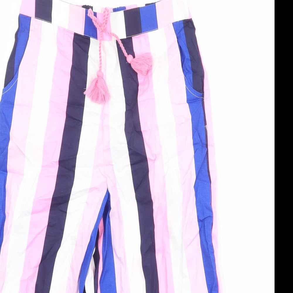 Marks and Spencer Girls Multicoloured Striped 100% Cotton Jogger Trousers Size 10-11 Years Regular Drawstring