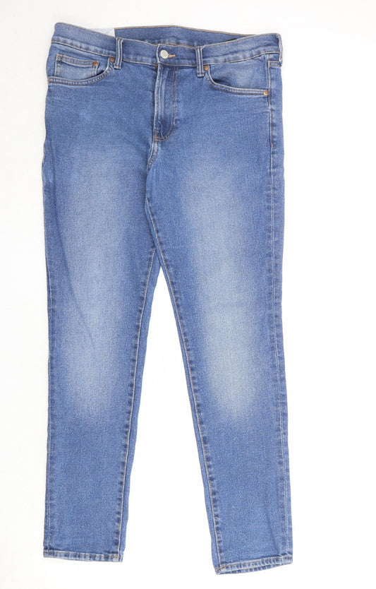 H&M Mens Blue Cotton Skinny Jeans Size 36 in Regular Zip