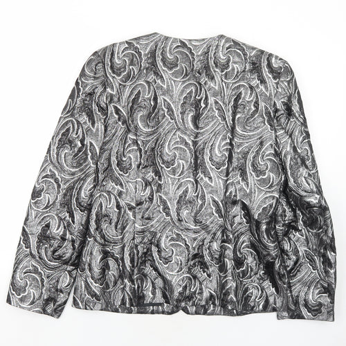 Opera Womens Silver Geometric Jacket Blazer Size 14 Button