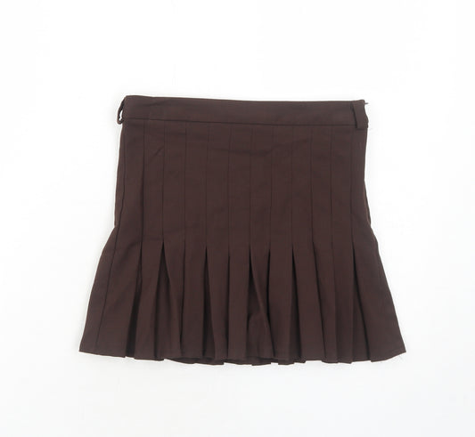 Zara Girls Brown Polyester Pleated Skirt Size 11-12 Years Regular Zip